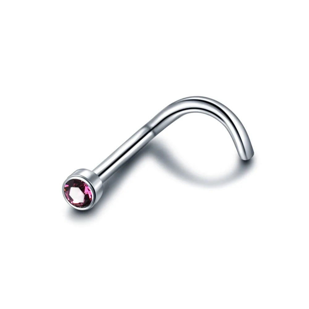 1PC G23 Titanium Crystal Nose Screw Stud Ring Zircon Orelha Helix Piercing Mix Color Nose Ring Prong CZ Nose Jewelry