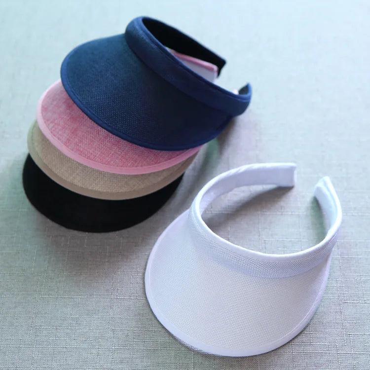 Summer Breathable Straw Sun Hats Topless Empty Sun Visor Cap hat Ladies Adjustable Nature Straw Topless Beach Trip Cap