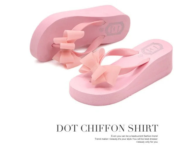 XEK New Fashion Summer Women Platform High Heel Flip Flops Beach Sandals Bowknot Slippers Women Shoes Size36-40 For Choice WFQ61