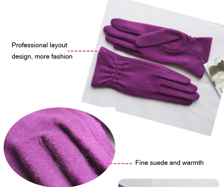 [BYSIFA] Winter Women Wool Gloves New Thick Warm Touch Screen Ladies Gloves Spring Autumn Soft  Elegant Hot Pink Mittens Gloves
