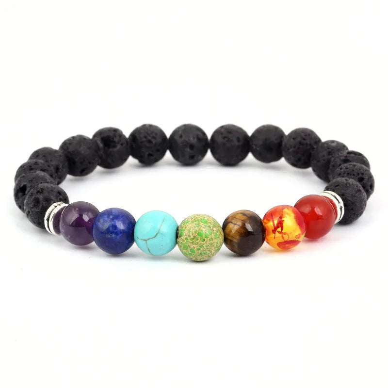 7 Chakra Bracelets Bangles for Women Men Vintage Indian Yoga Chakra Pray Lava Stone Beads Bracelet Healing Jewelry Dropshipping