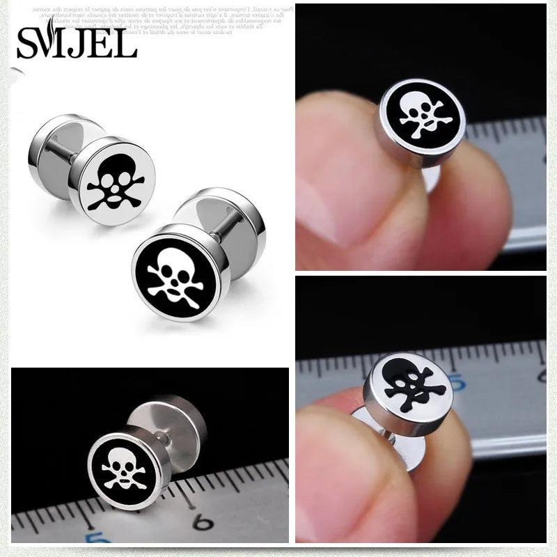 1Pc Punk Black Multiple Styles Stainless Steel Stud Earrings For Men Women Gothic Hip Hop Ear Jewelry Skull Star Studs 2024 Viralgem Store