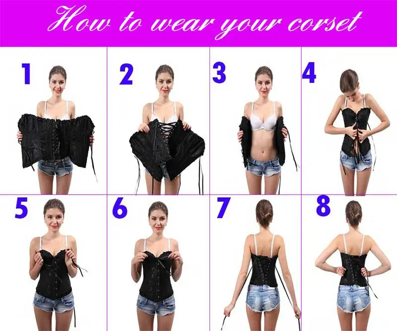 Women Steampunk Corset Bustier Overbust Lingerie Sexy Corselet Lace Up Plus Size Brocade Crop Tops Vest Female Gothic Costume Viralgem Store
