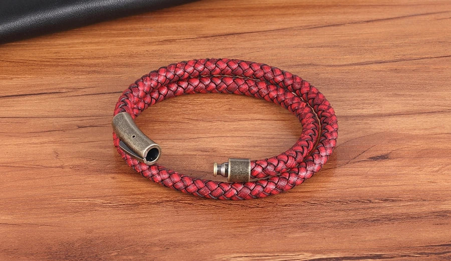 XQNI Perfect Design Double Layer Vintage Steel Buckle Geometric Braid 6mm Leather Bracelet Men Women Fashion Birthday Gift