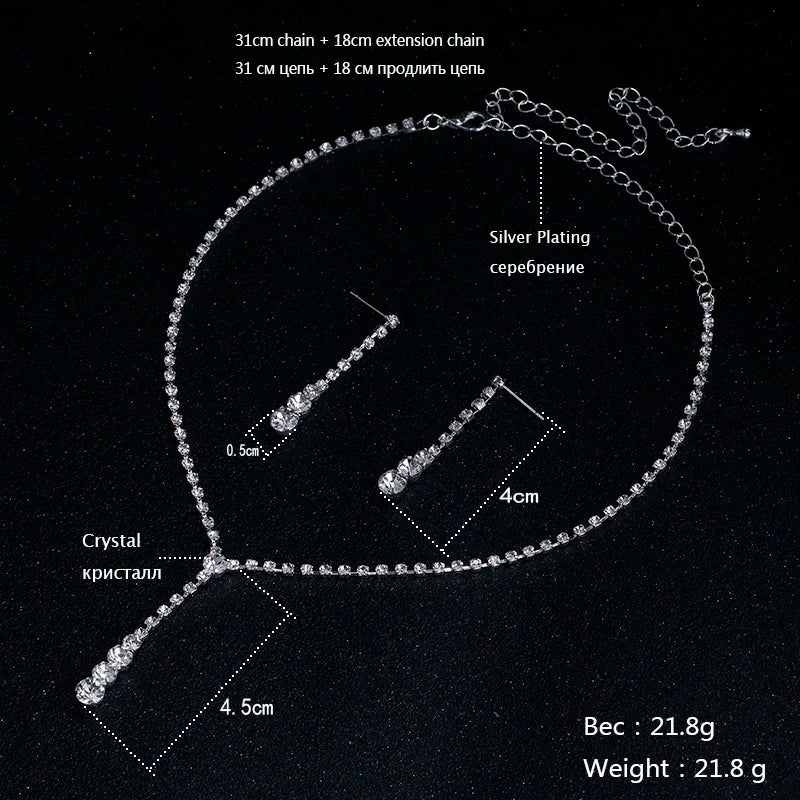 TREAZY Silver Plated Celebrity Style Drop Crystal Necklace Earrings Set Bridal Bridesmaid Wedding Jewelry Sets