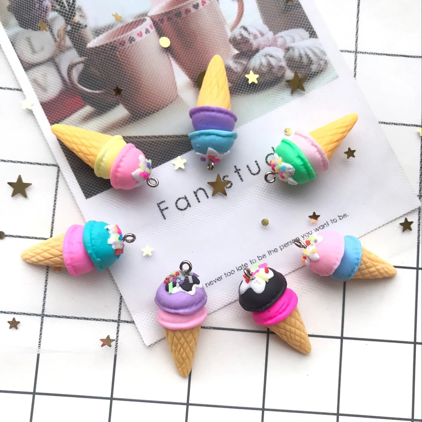 10pcs/set Polymer clay Ice cream Flat back resin food necklace charms very cute keychain pendant necklace for DIY decoration