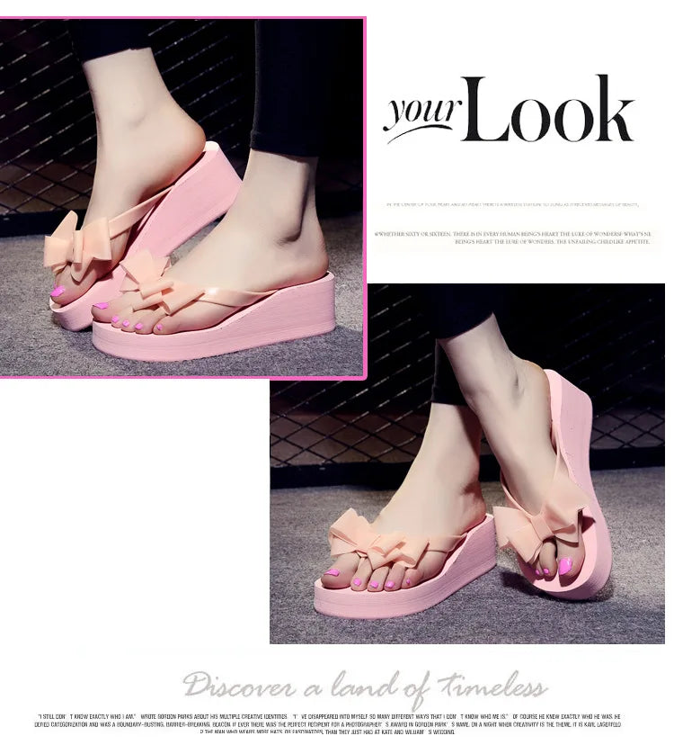XEK New Fashion Summer Women Platform High Heel Flip Flops Beach Sandals Bowknot Slippers Women Shoes Size36-40 For Choice WFQ61