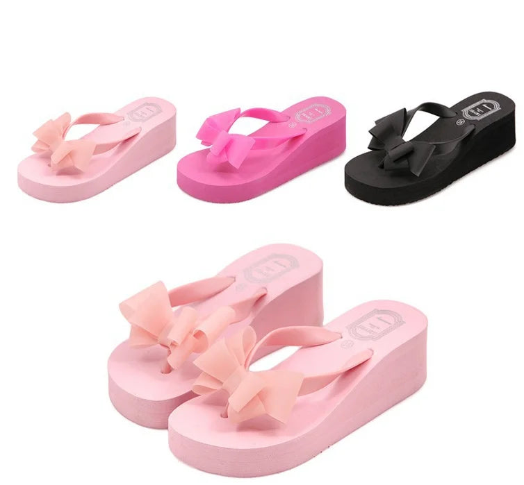 XEK New Fashion Summer Women Platform High Heel Flip Flops Beach Sandals Bowknot Slippers Women Shoes Size36-40 For Choice WFQ61