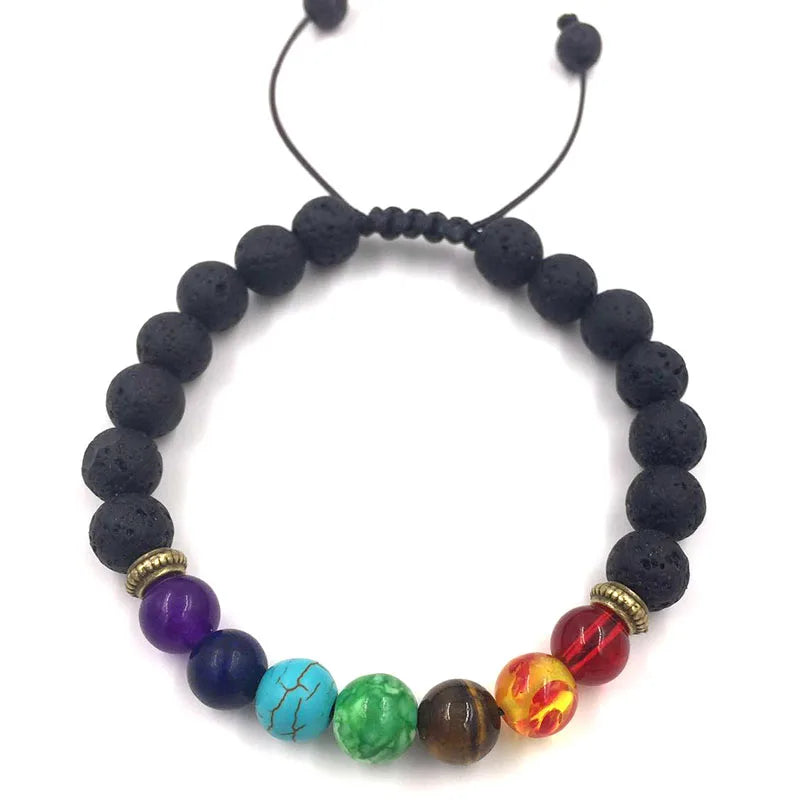 7 Chakra Bracelets Bangles for Women Men Vintage Indian Yoga Chakra Pray Lava Stone Beads Bracelet Healing Jewelry Dropshipping