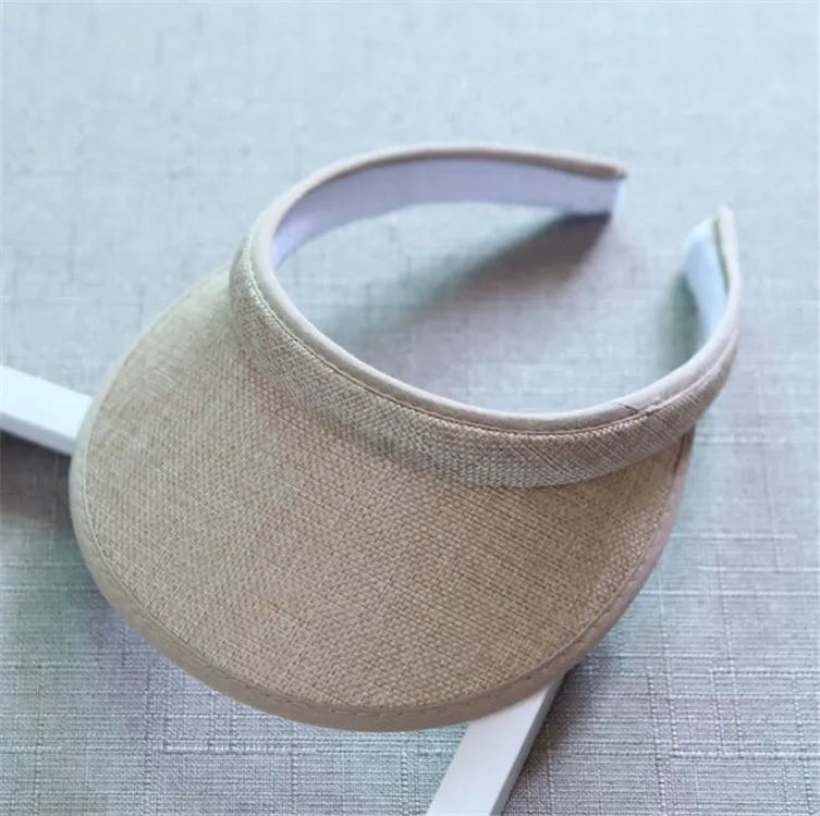 Summer Breathable Straw Sun Hats Topless Empty Sun Visor Cap hat Ladies Adjustable Nature Straw Topless Beach Trip Cap