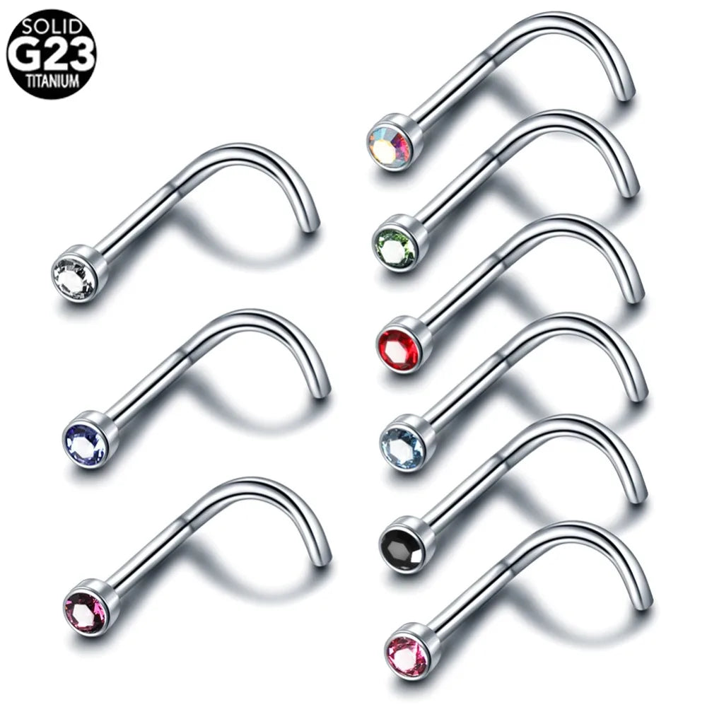 1PC G23 Titanium Crystal Nose Screw Stud Ring Zircon Orelha Helix Piercing Mix Color Nose Ring Prong CZ Nose Jewelry