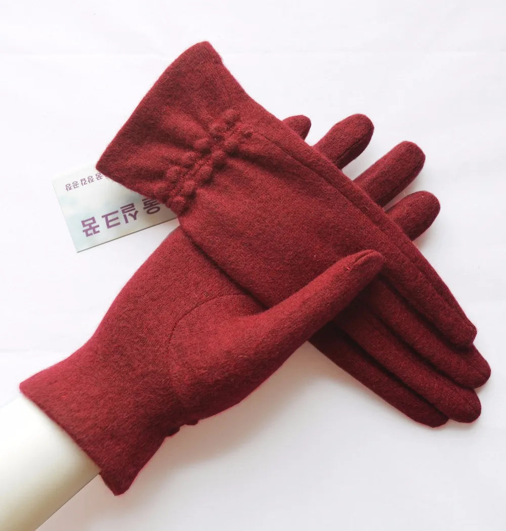 [BYSIFA] Winter Women Wool Gloves New Thick Warm Touch Screen Ladies Gloves Spring Autumn Soft  Elegant Hot Pink Mittens Gloves