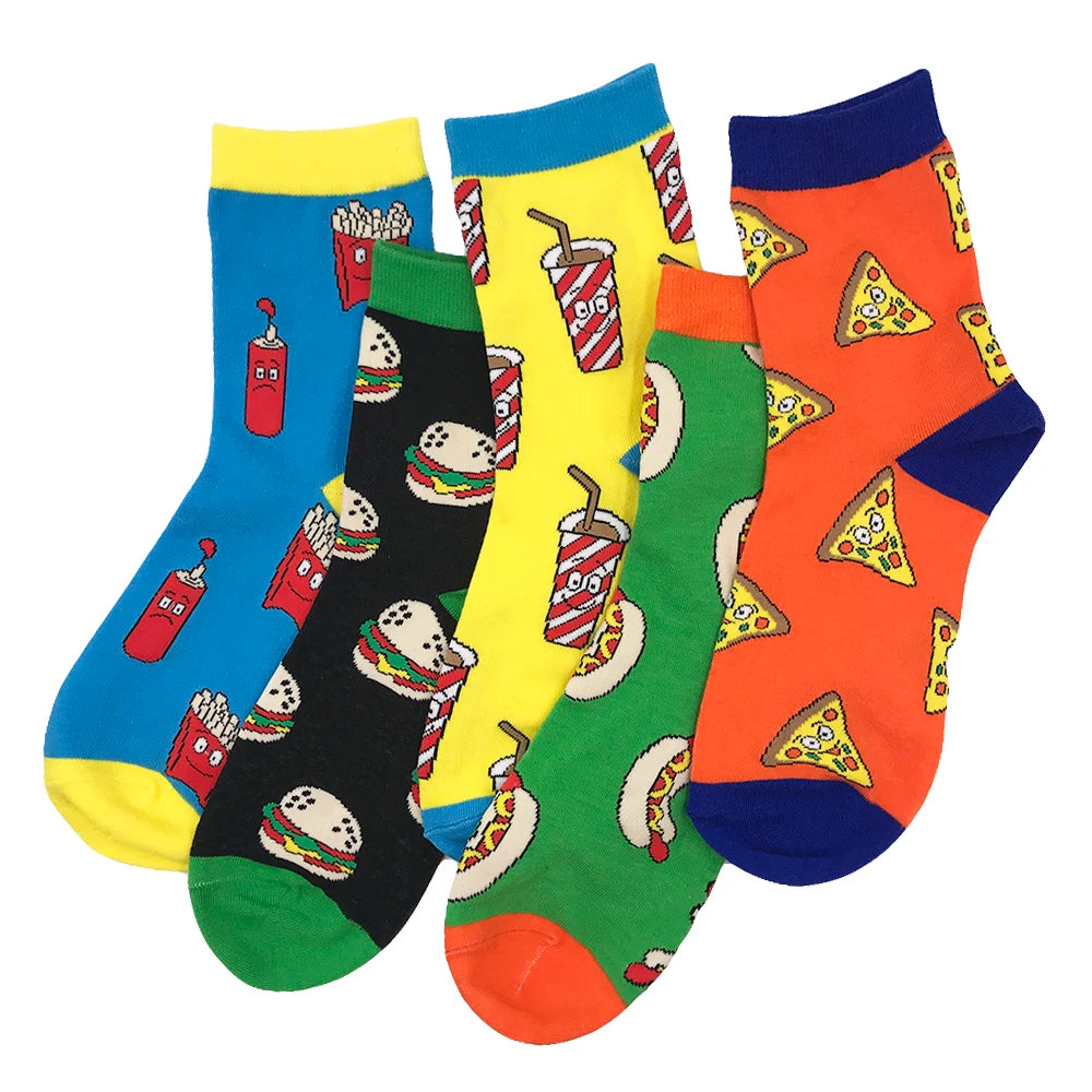 VPM Two Big Size Women&Men's Socks 85% Cotton Colorful Funny Harajuku Egg Flamingos Alien Sushi Tooth Poo Hamburger Sock Viralgem Store