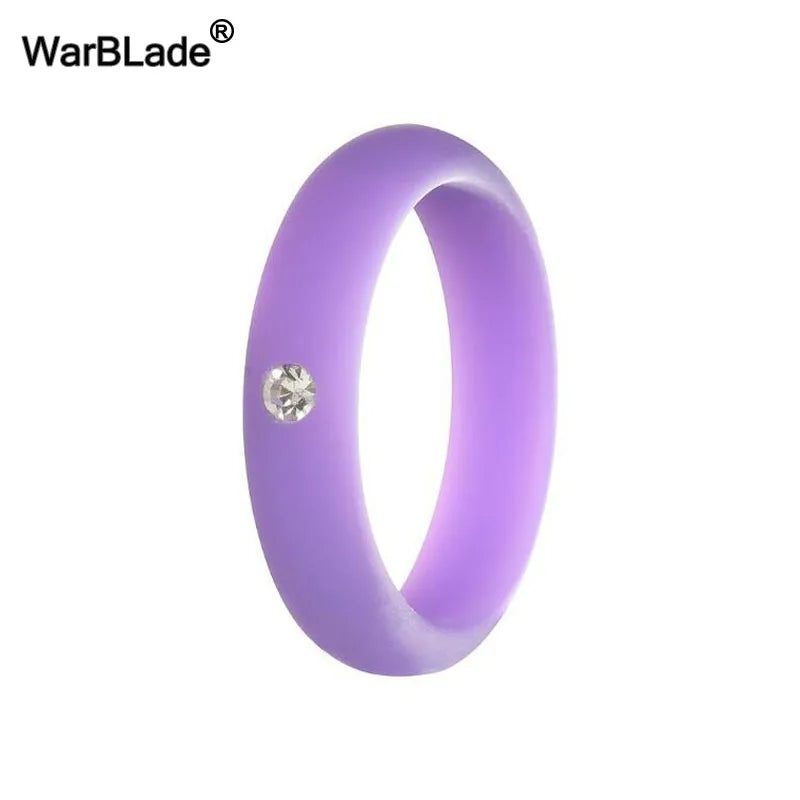 4-9 size Food Grade FDA Silicone Ring Hypoallergenic Crossfit Flexible Rubber Finger Rings With Rhinestone For Women Wedding 5mm