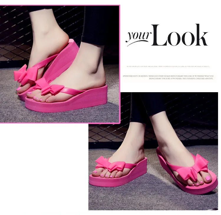 XEK New Fashion Summer Women Platform High Heel Flip Flops Beach Sandals Bowknot Slippers Women Shoes Size36-40 For Choice WFQ61