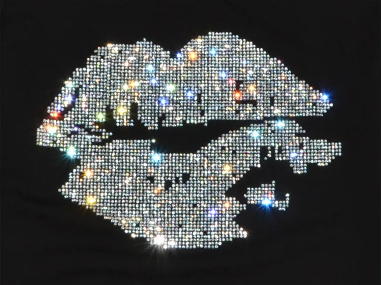 Top Selling t shirt women Summer Short Sleeve Feminine Fashion Sexy Lip Crystal T-shirt O Neck Soft Cotton Ladies Tee shirt Viralgem Store