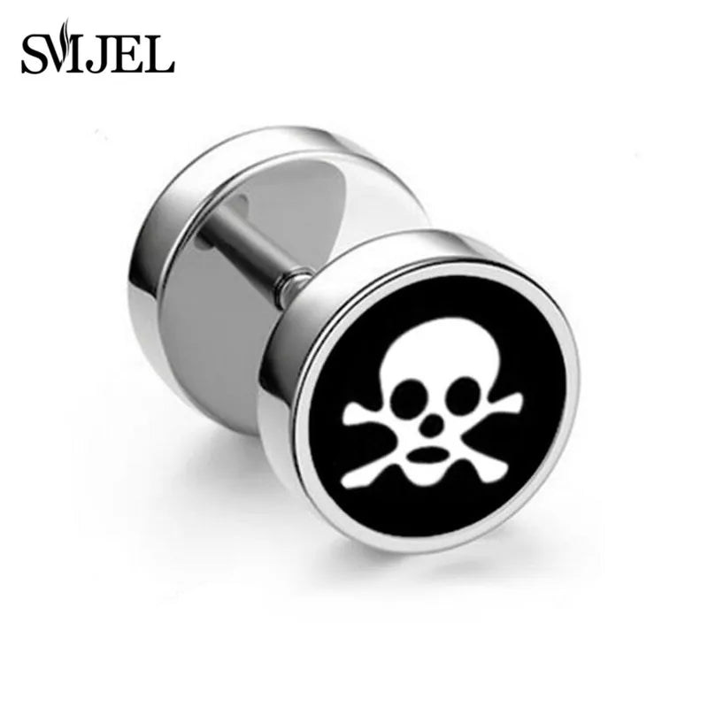 1Pc Punk Black Multiple Styles Stainless Steel Stud Earrings For Men Women Gothic Hip Hop Ear Jewelry Skull Star Studs 2024 Viralgem Store