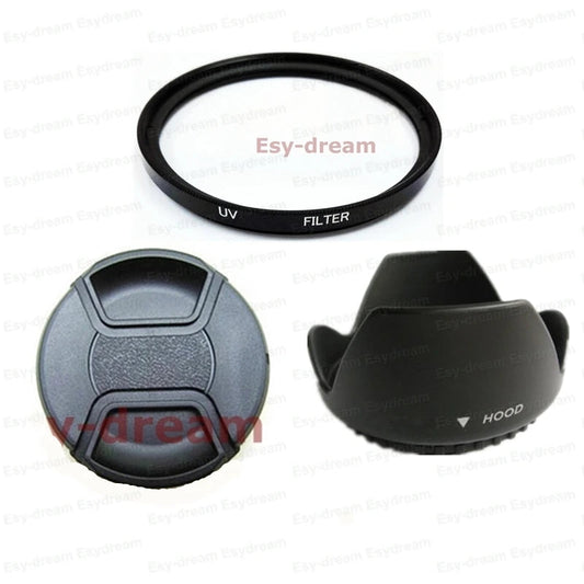 49 52 55 58 62 72 77 82 mm Glass UV Filter + Lens Hood + Lens Cap Kit for Canon Nikon Pentax Olympus Sony Camera Lenses Viralgem Store