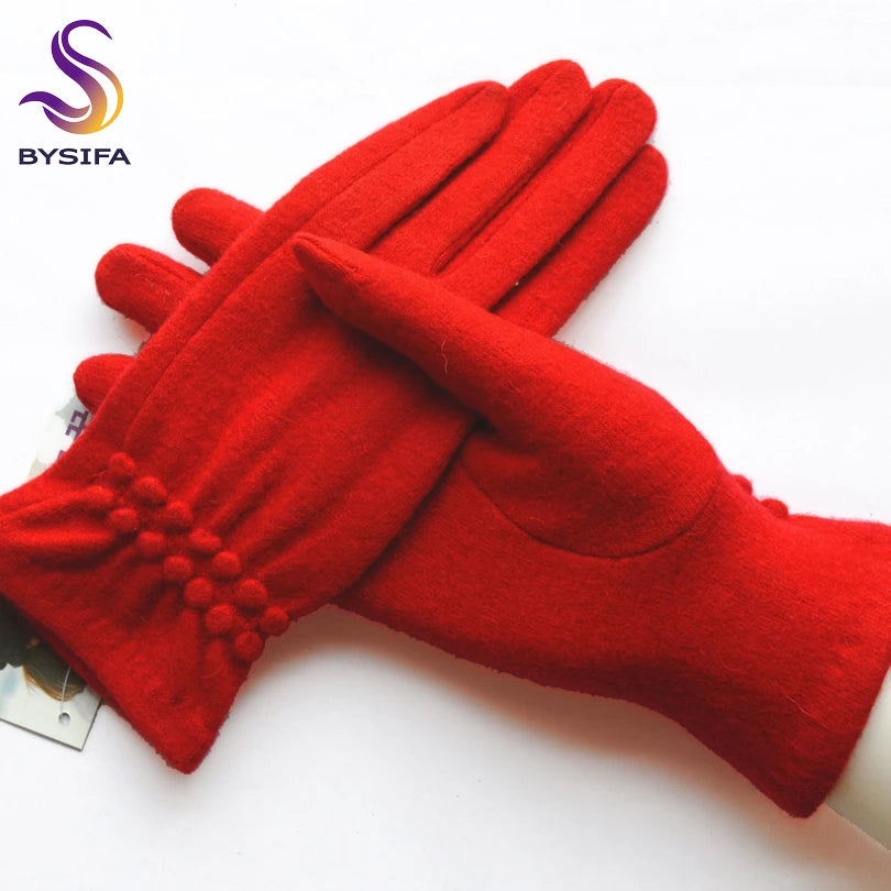 [BYSIFA] Winter Women Wool Gloves New Thick Warm Touch Screen Ladies Gloves Spring Autumn Soft  Elegant Hot Pink Mittens Gloves