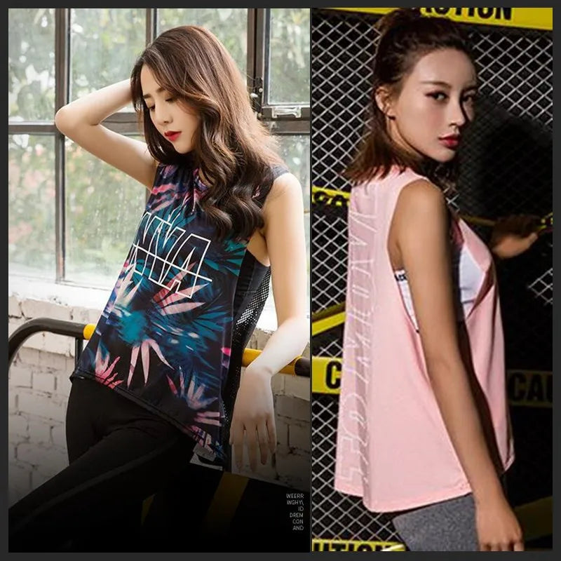 Women&Girl Pro Sport Loose GYM Fitness Running Vest Quick-drying Wicking Breathable Mesh High Elastic Print Camo YOGA Tank Tops Viralgem Store