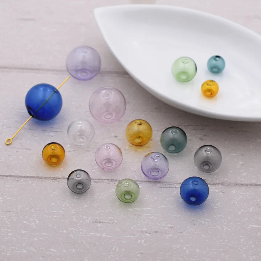 10pieces Double Hole 10-20mm Color Glass Ball Globe Beads Hollow Glass Bottle Vial Jewelry Making Accessories Findings Viralgem Store