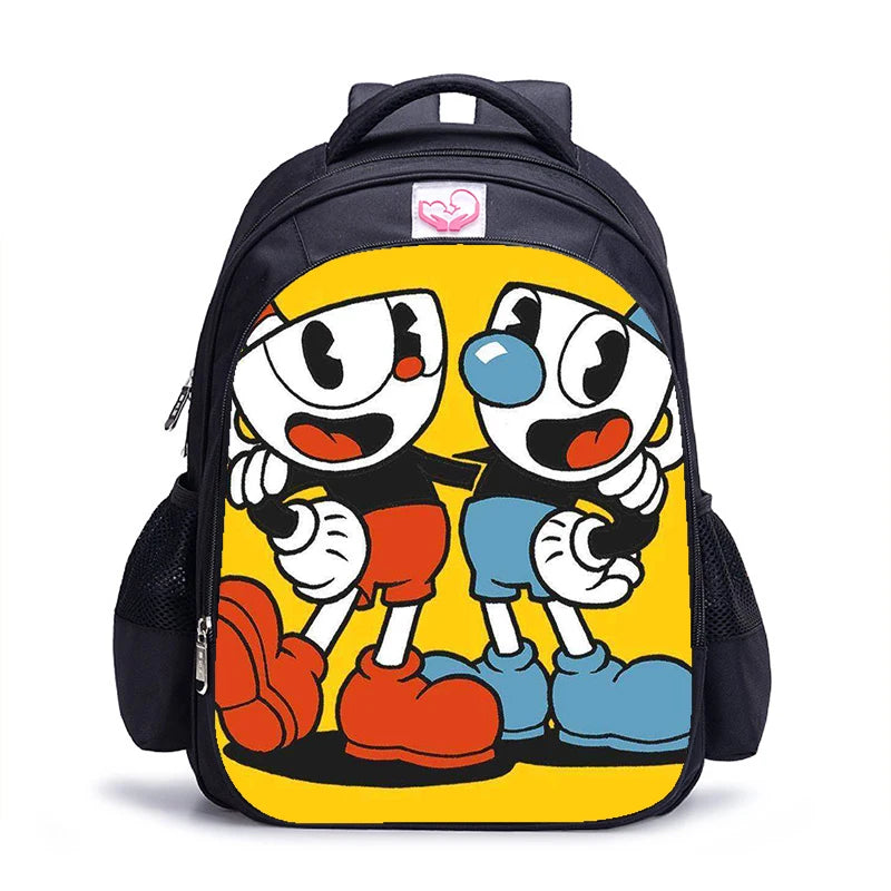 16 Inch Cuphead Game Mugman Children Backpack Lovely Schoolbag Boys and Girls Orthopedic Backpack Pencil Bag Sets