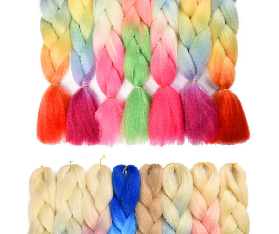 24'' 100G Synthetic Jumbo Braiding Hair Ombre Rainbow Hair Extensions Festival Jumbo Crochet Hair Weaving Box Braids Hairpieces