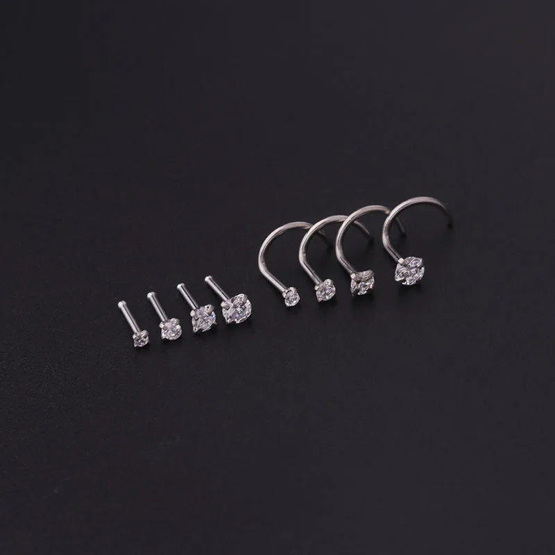 1PC 1.5-3mm Mini Zircon Nose Studs 316L Stainless Steel L Shape Nose Ring Cartilage Earrings for Women Men Body Piercing Jewelry Viralgem Store