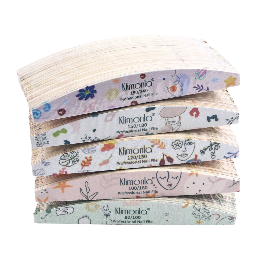 10Pcs/Lot Nail File 100 180 Grit Professional Wooden Two Sided Sanding Files Washable Nails Accessories Manicure Salon Tools