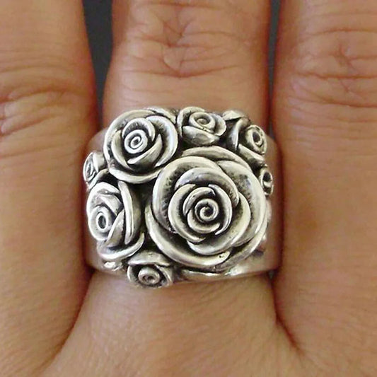 Vintage Rose Flower Rings For Women Ancient Silver Color Statement Ring Love Gift For Girls Jewelry Wholesale KBR337 Viralgem Store