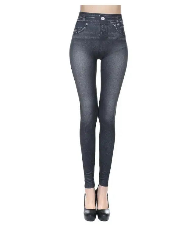 2023 Women's Spring and Summer Tight Imitation Jeans, Smart Slim Fashion, Large Tight Pants, False Pocket Women's Fitness Pants