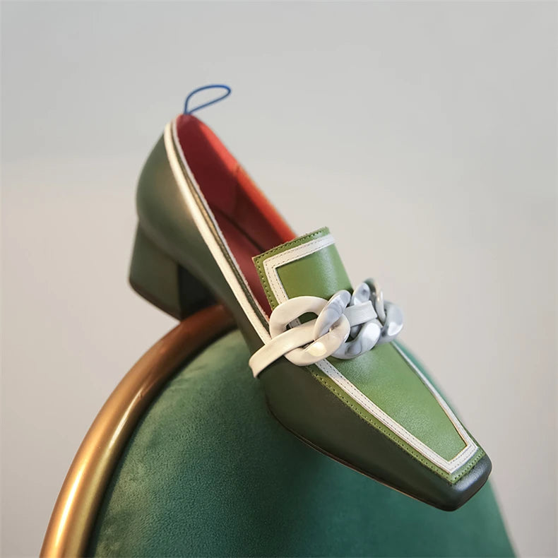 2020 Summer Women Chunky Pumps Thick High Heel Slip-On Waterproof Loafers Shoes Casual Vintage Square Toe Ladies Suit Shoes