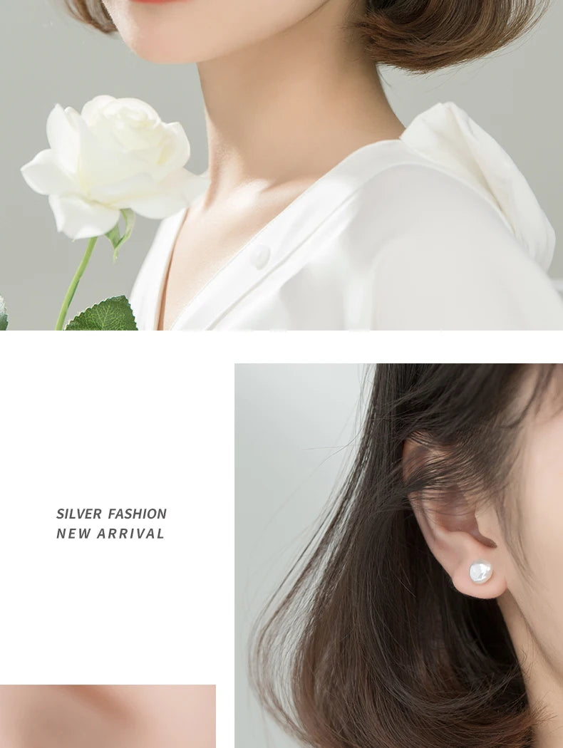 Trustdavis Authentic 925 Sterling Silver Sweet Irregular Baroque Pearl Stud Earrings For Women Wedding Party FIne Jewelry DA1224