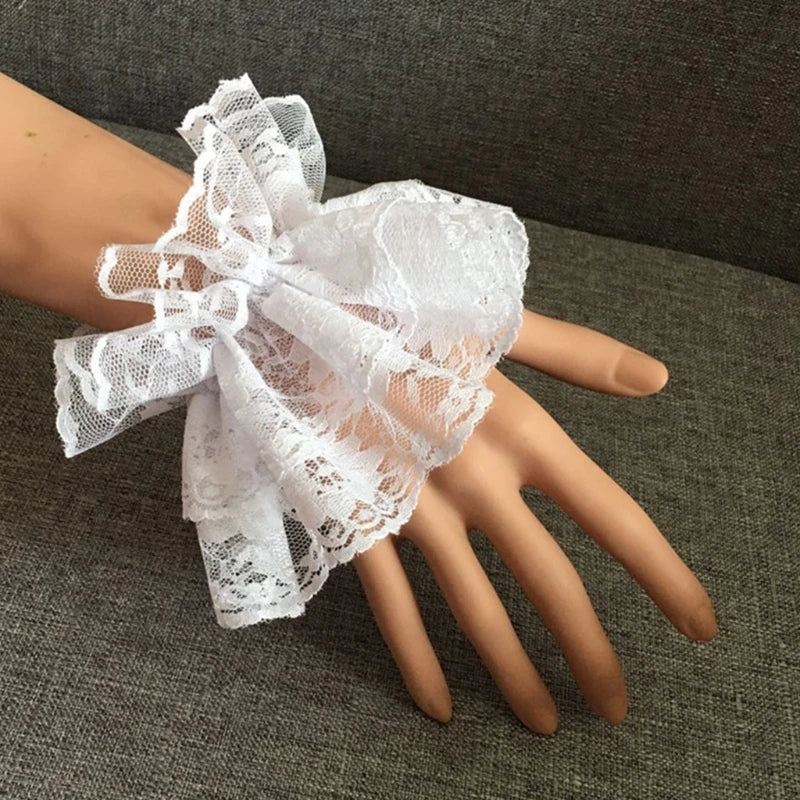 Steampunk Lolita Hand Sleeve Wrist Cuffs Ruffled Floral Lace Elastic Bracelet XX9D Viralgem Store