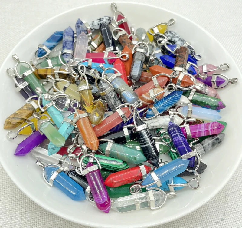 Wholesale Natural Gem Stone Quartz Crystal Turquoise Hexagonal Pendulum Reiki Charm Pendants DIY Jewelry Making Necklaces 10Pcs Viralgem Store