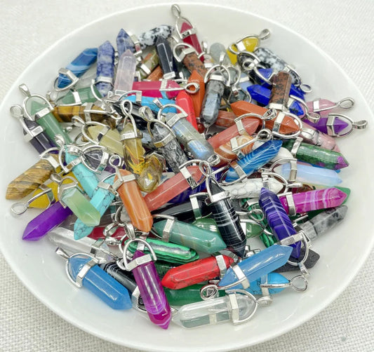 Wholesale Natural Gem Stone Quartz Crystal Turquoise Hexagonal Pendulum Reiki Charm Pendants DIY Jewelry Making Necklaces 10Pcs Viralgem Store