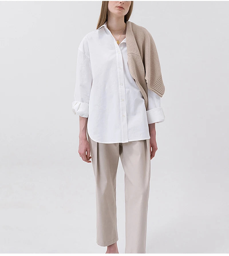 100% Cotton Women's Shirt 2024 Autumn New Solid Color Button Turn-Down Collar Long-Sleeved Casual Loose Ladies OL Shirts Viralgem Store