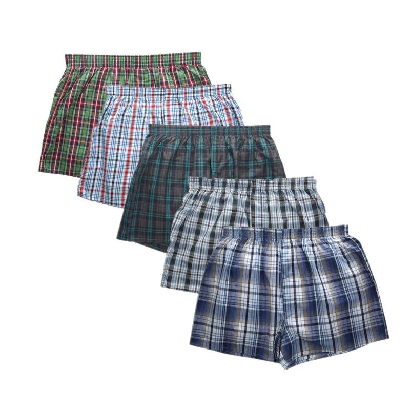 100% Cotton 4 Pcs Men's panties Underwear male Boxers Shorts Casual Sleep Underpants Plaid Loose Comfortable Homewear Striped Viralgem Store