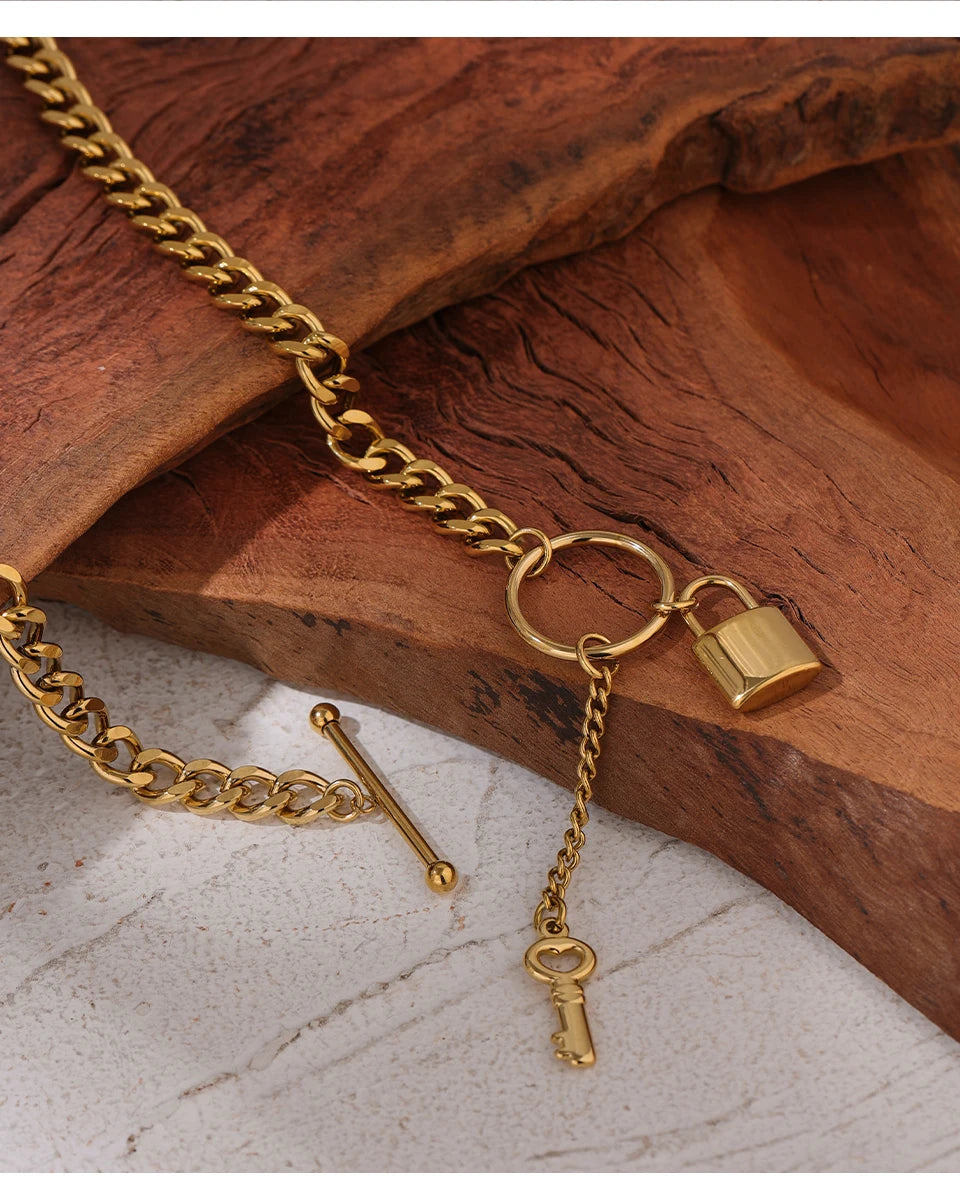 Yhpup New 316L Stainless Steel Jewelry Punk Metal Lock Pendant Necklace Minimalist 18 K Plated Chain подвеска Necklace Gala