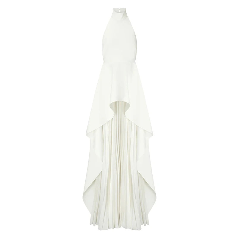 TWOTWINSTYLE Sexy Two Piece Set Women Halter Sleeveless Open Back Top High Waist Pleated Maxi Skirt Slim Women's Suit Summer New