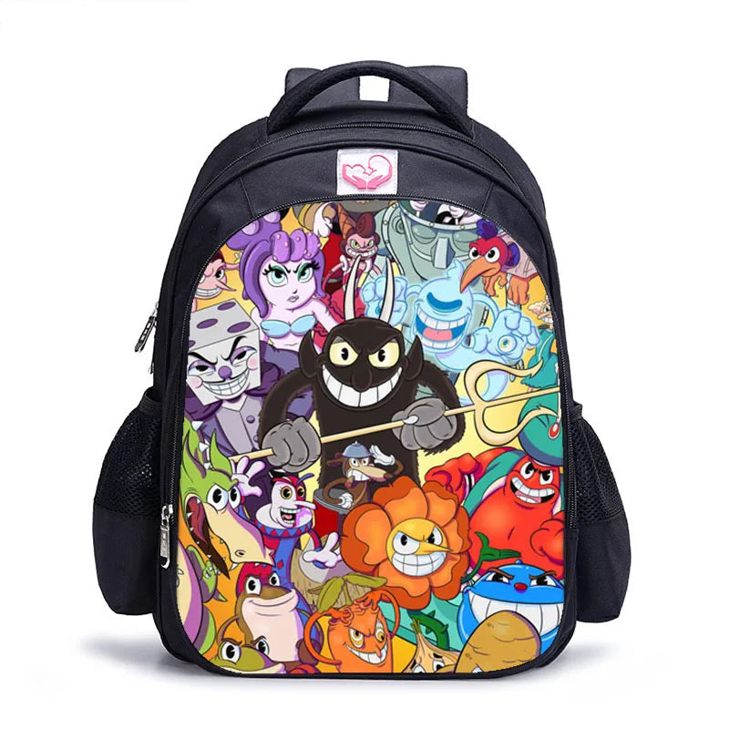 16 Inch Cuphead Game Mugman Children Backpack Lovely Schoolbag Boys and Girls Orthopedic Backpack Pencil Bag Sets