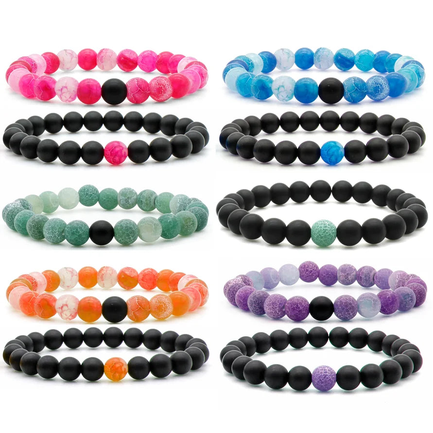 Women Men 8mm Beaded Natural Stone Bracelet Couples Lover Agate Quartz Lava Tiger Eye Healing Energy Bangle Yoga Jewelry