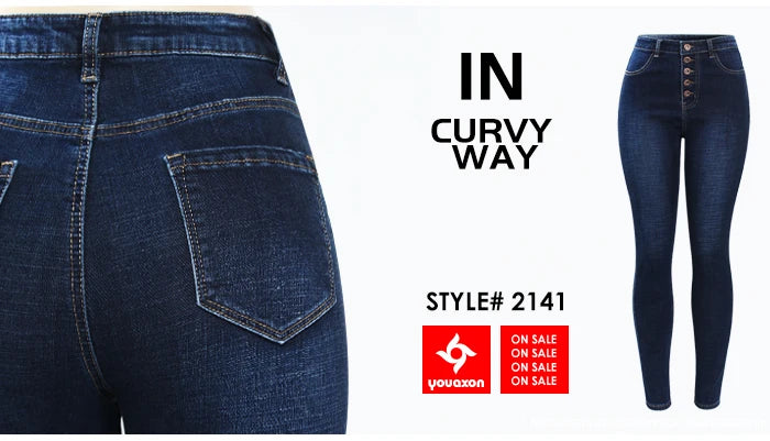 1888 Youaxon Summer Women`s High Waist White Basic Fashion Stretch Skinny Denim Pants Trousers Jeans For Women Free Shipping