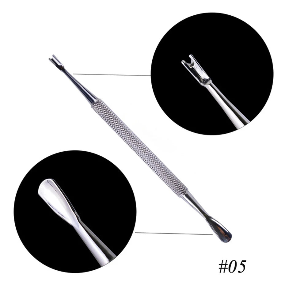 1pcs Double-ended Stainless Steel Nail Cuticle Pusher Tweezer For Dead Skin UV Gel Polish Remove Pedicure Manicure Tool LY01-16