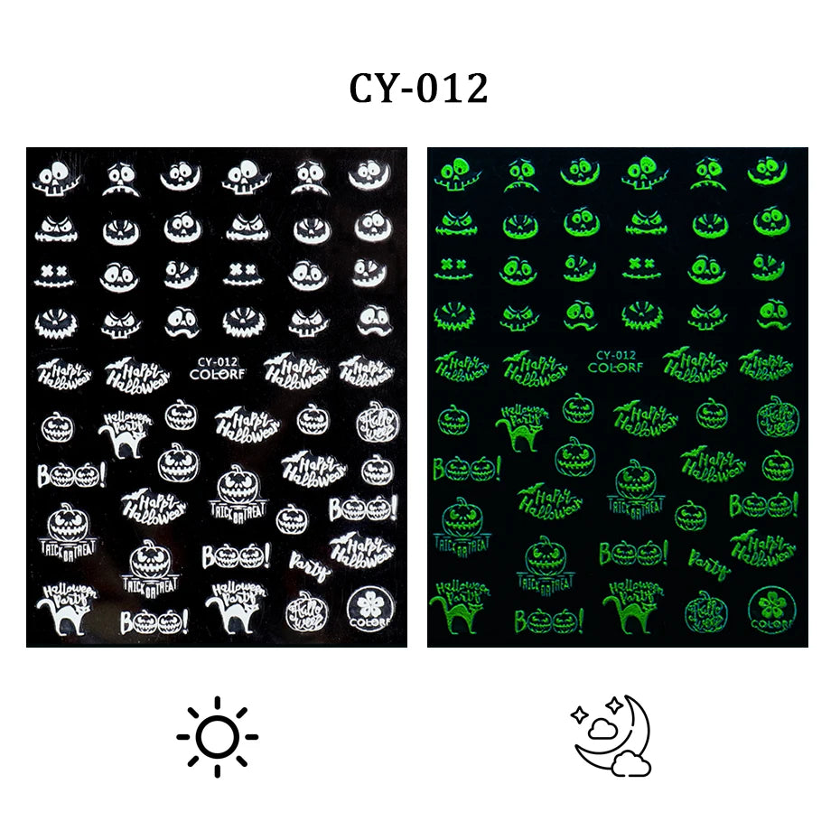 1pcs 3D Luminous Nail Stickers Flame Butterfly Star Moon Glitter Design Glow in The Dark Slider Manicure Decorations JICY028-036