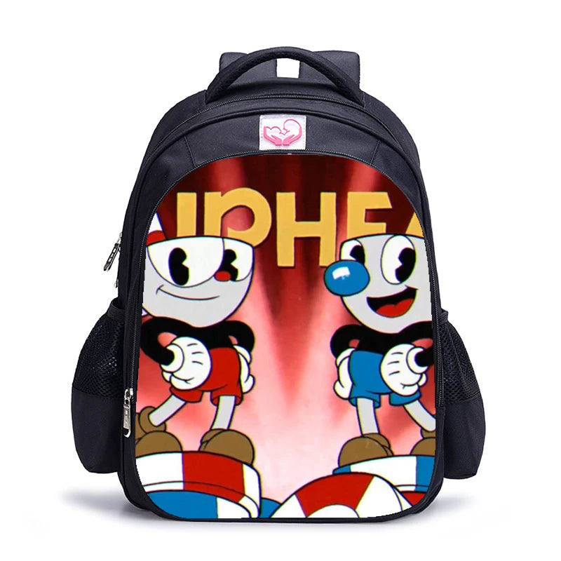 16 Inch Cuphead Game Mugman Children Backpack Lovely Schoolbag Boys and Girls Orthopedic Backpack Pencil Bag Sets