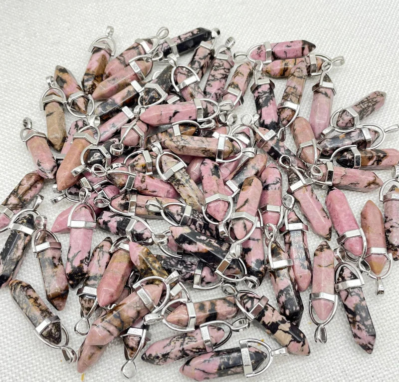 Wholesale Natural Gem Stone Quartz Crystal Turquoise Hexagonal Pendulum Reiki Charm Pendants DIY Jewelry Making Necklaces 10Pcs Viralgem Store