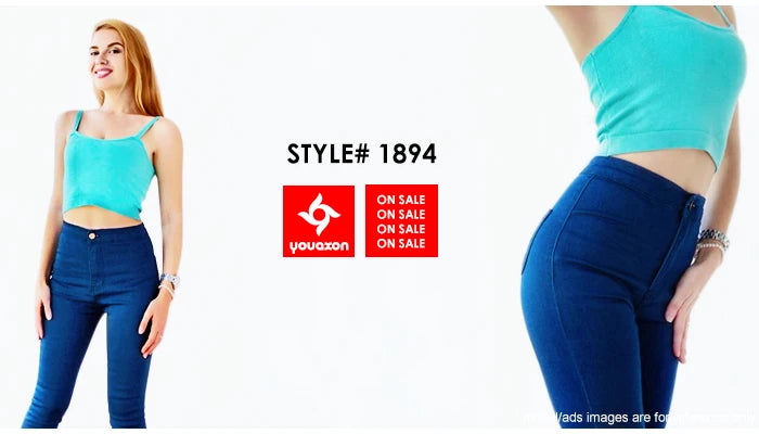 1888 Youaxon Summer Women`s High Waist White Basic Fashion Stretch Skinny Denim Pants Trousers Jeans For Women Free Shipping