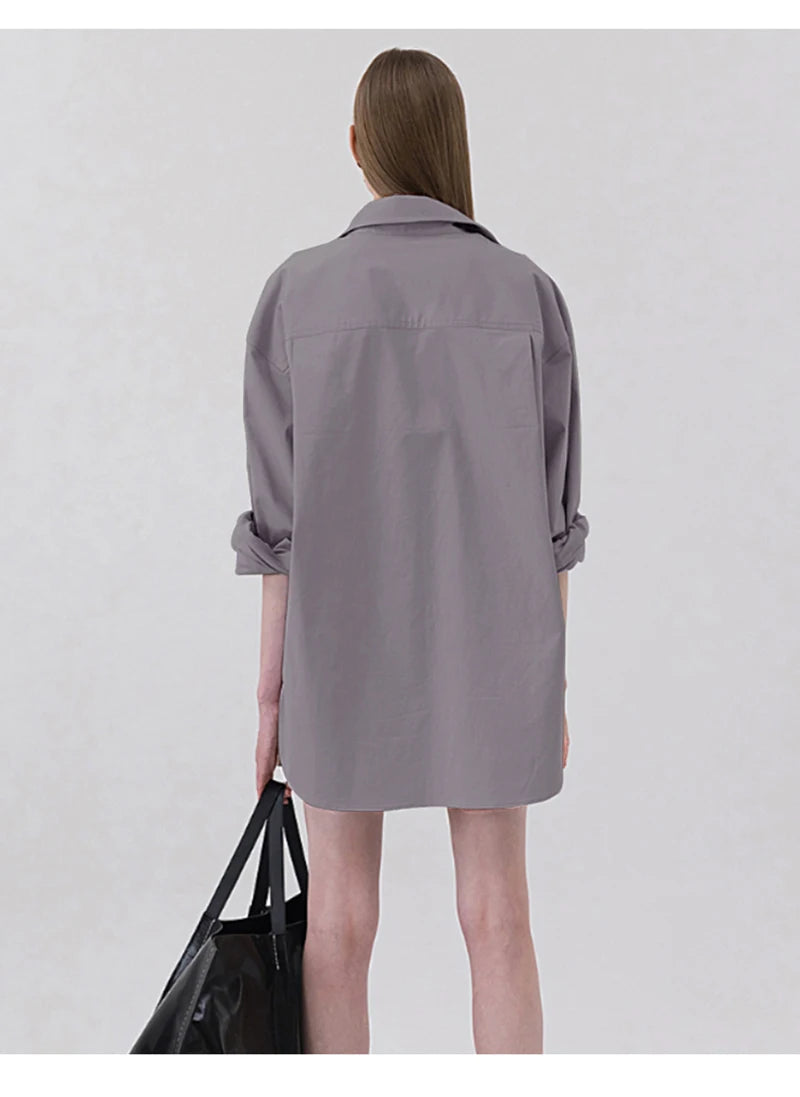 100% Cotton Women's Shirt 2024 Autumn New Solid Color Button Turn-Down Collar Long-Sleeved Casual Loose Ladies OL Shirts Viralgem Store