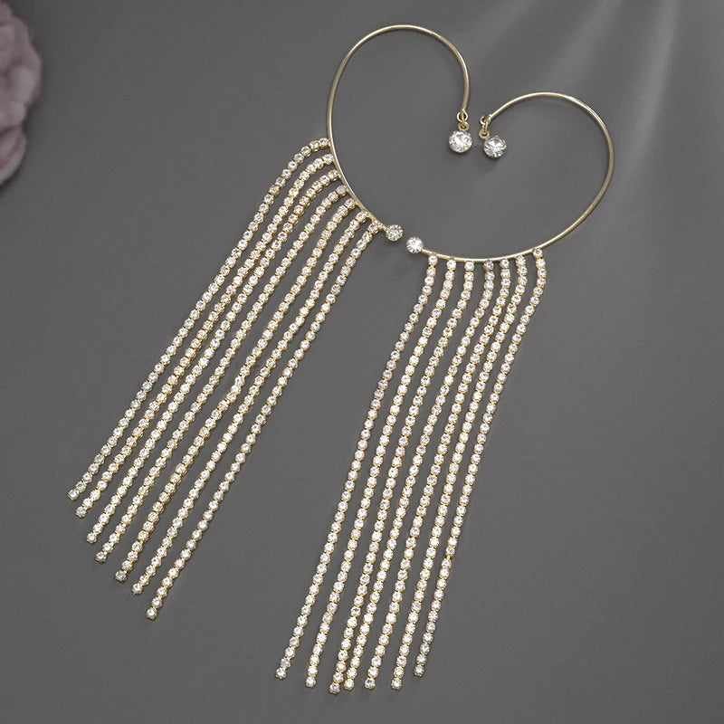 20Style Luxury Shiny Crystal Rhinestone Long Tassel Ear Cuff No Pierced Ear Clip Earrings For Women Wedding Korean Trend Jewelry Viralgem Store